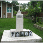 Pictures of the Churchwomen on the marker at the chapel where their bodies were recovered